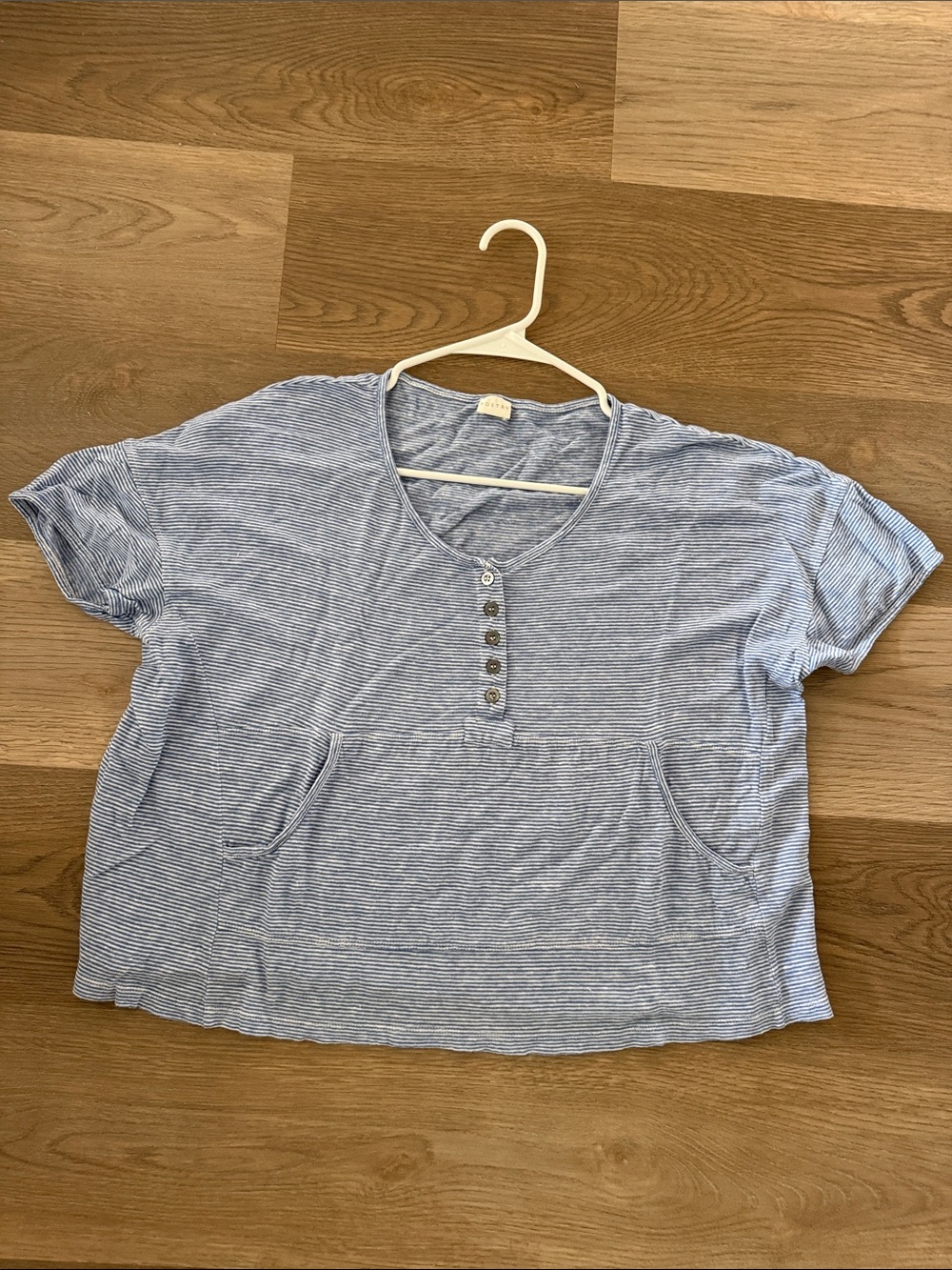 Poetry Linen Light Blue Striped Short-Sleeve Henley Tee